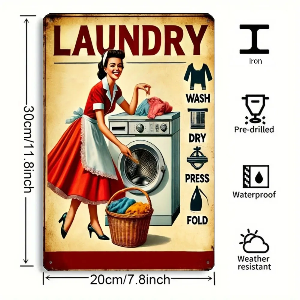 Vintage Laundry Theme Metal Wall Art, Humorous Tin Sign 8x12 Inch for Kitchen & Man Cave