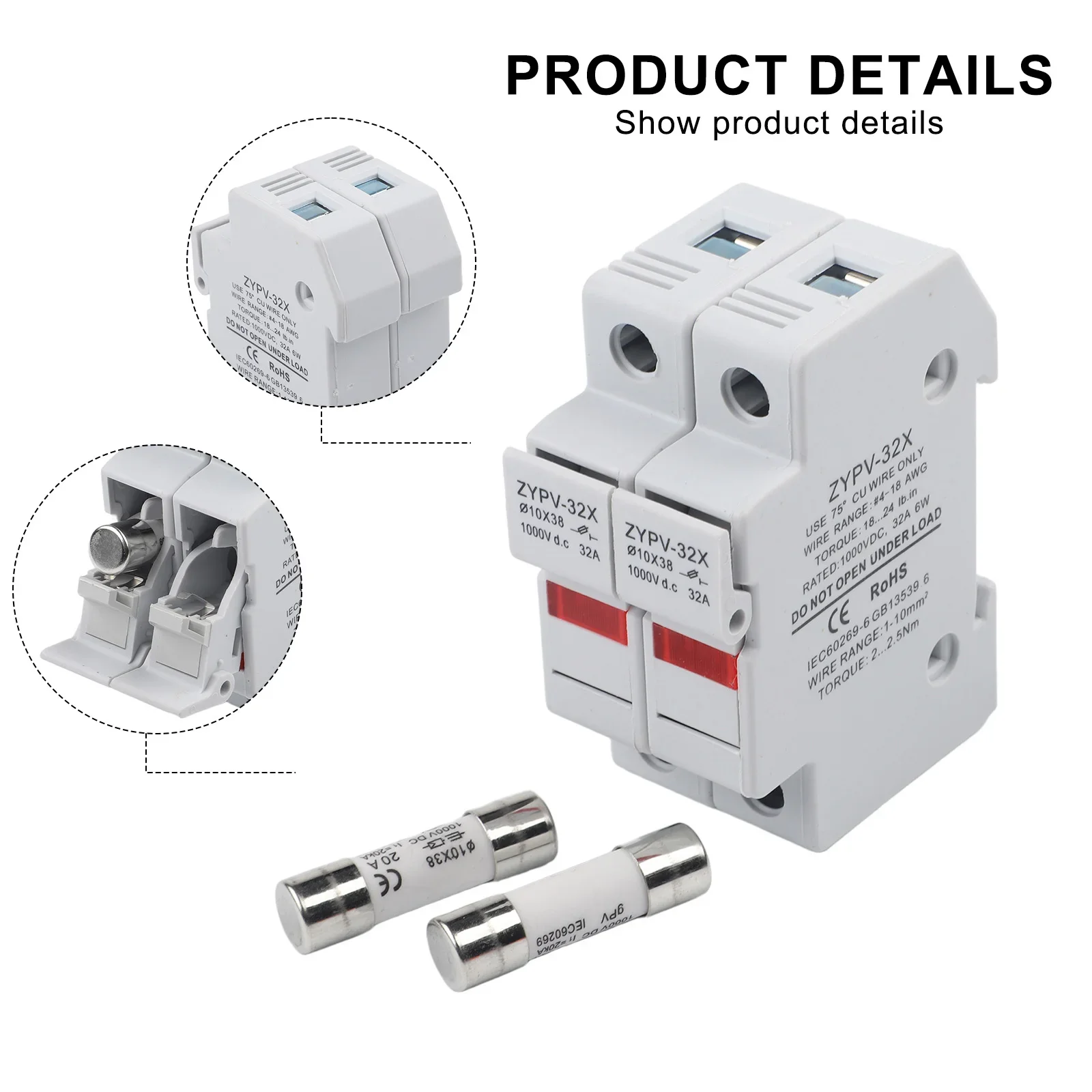 Photovoltaic Fuse DC1000V Fuse For Safe Solar Installation DIN Rail Mount 35mm High Breaking Capacity 33kA Modular Design 17.5mm