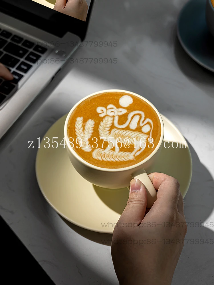 Italian coffee cup, latte cup, Nordic minimalist home porcelain flower cup and plate set, 280ml