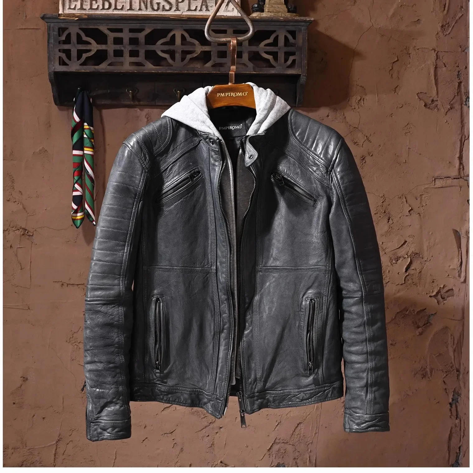 YR!Wholesales.Classic casual real leather coat.quality soft tanned sheepskin jacket.Retro style hoodies. hoody