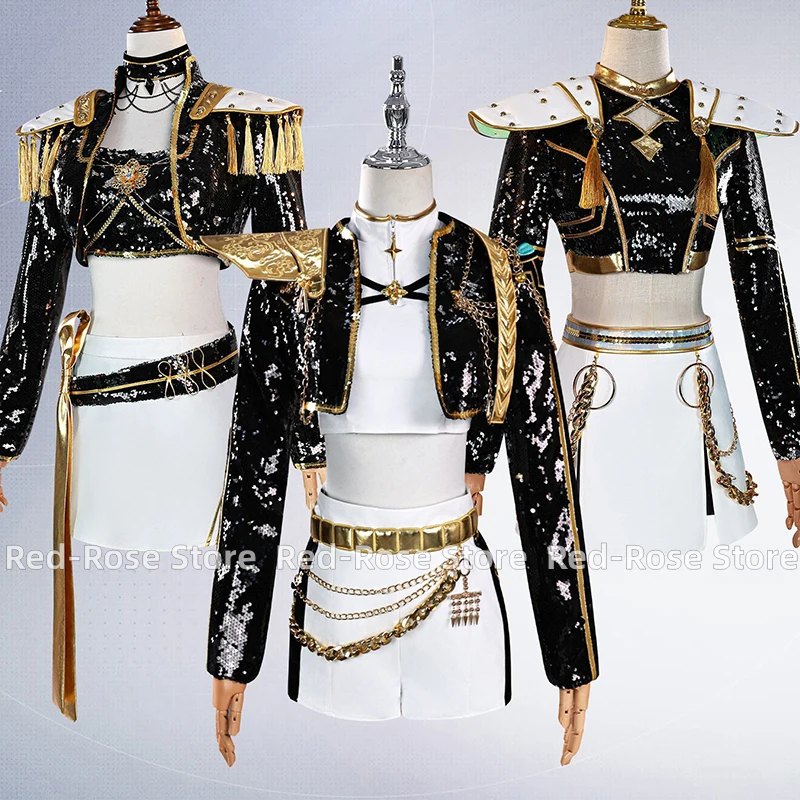 

Rumi Zoey Mira Cosplay KPop Demon Hunters Cosplay Costume Wig Women Black Golden Suit Halloween Party Role Playing Outfit