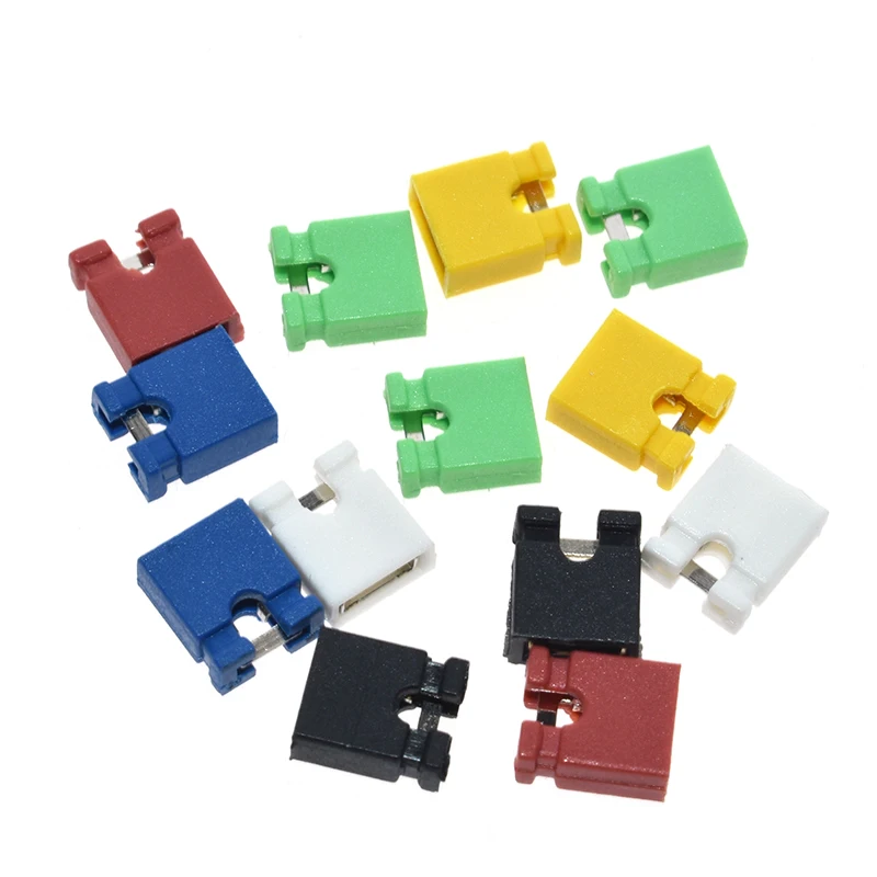 AEAK 100PCS Pitch jumper shorted cap & Headers & Wire Housings 2.54MM SHUNT Black yellow white green red blue