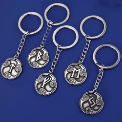 Dawapara Norse 24 Runes Charm Keychain Vintage Courage Amulet Stainless Steel Futhark Rune Letter Religious Gift
