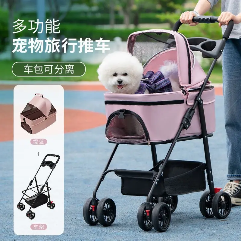 Pet cart, dog, cat, portable, foldable, outdoor, small dog cart, detachable basket.