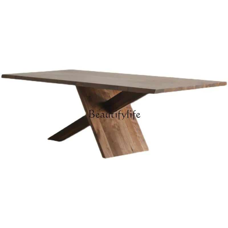 

North America Black Walnut Wood Table Designer Log Workbench Art Simple Solid Wood Long Table