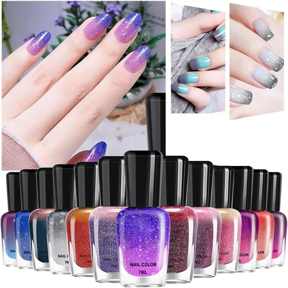 1PC Color Changing Nail Polish Glitter Nail Art Long Lasting Glossy Gel Nail Polish Home DIY Quick Dry Manicure Salon