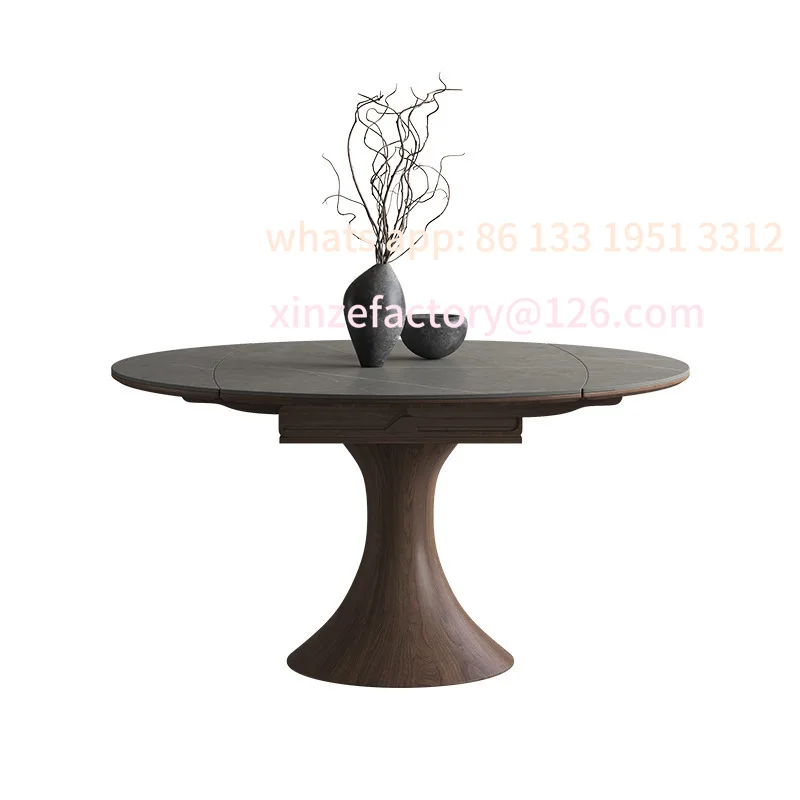 

Nordic solid wood square dining table variable round dining table wabi sandy wind walnut dining room rock slab folding retractab