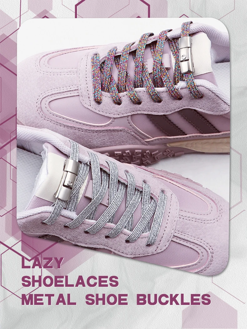 Goldene Glitzer-Schnürsenkel ohne Binden mit Metall-Druckverschluss, elastische flache Schnürsenkel für Sneaker, dehnbare Schnürsenkel ohne Binden für Erwachsene und Kinder – Detail 1