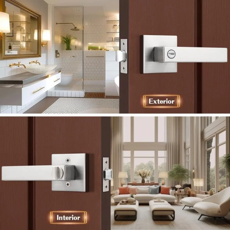 10 عبوات من أقفال أبواب النيكل الساتان لغرفة النوم والحمام وظيفة الخصوصية حزمة المقاول مجموعة أقفال مربعة على الطراز الحديث #3