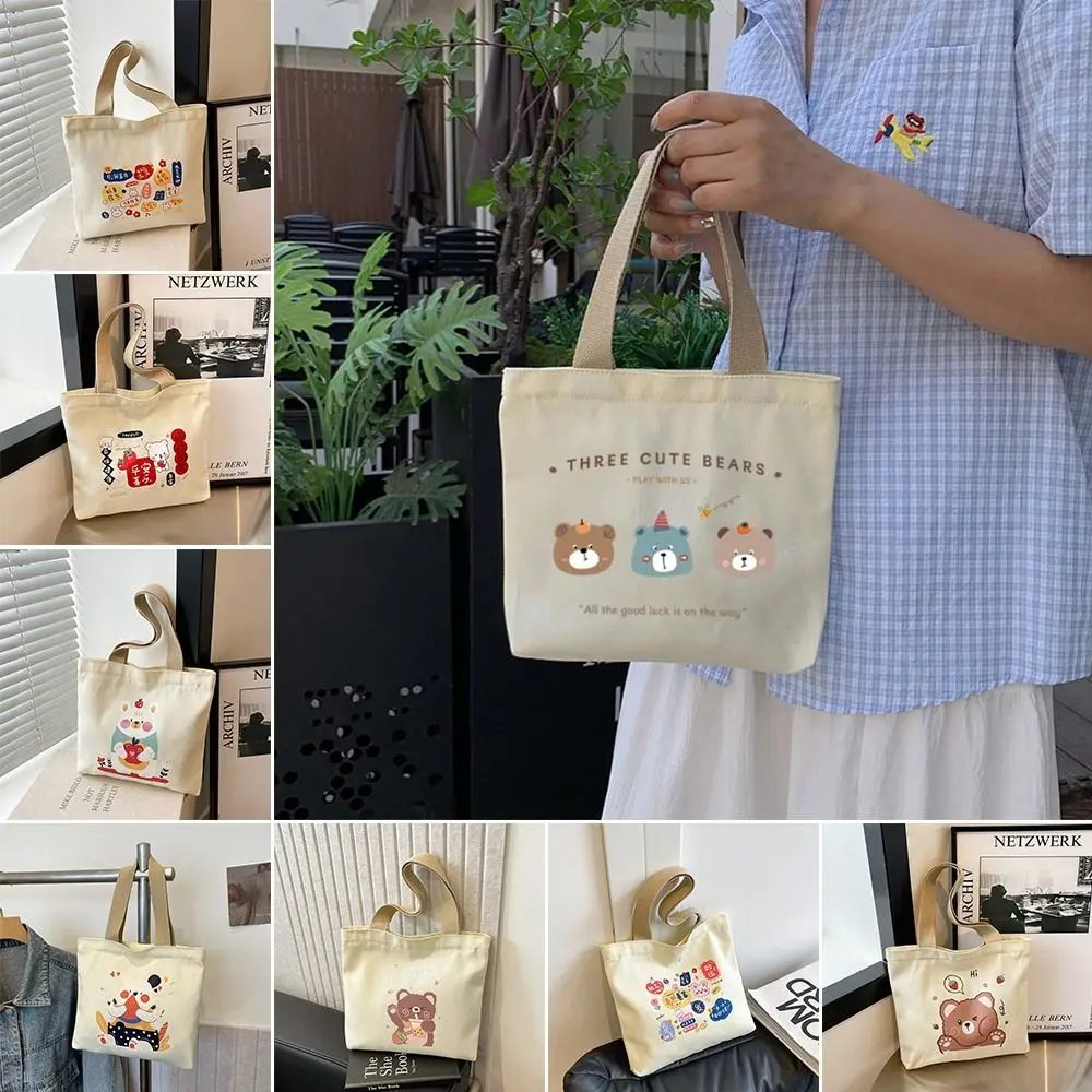 Tragbare Handtasche Einkaufstasche große Kapazität Leinwand Lunch Bag Cartoon kleine Bären Leinwand Tasche Damen