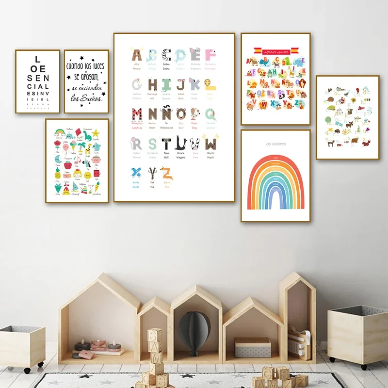 Spanish Kids Bedroom Art Decor Canvas Painting ,The Dreams Come On Inspirational Spanish Quote Prints Baby Nursery Room Wall Art