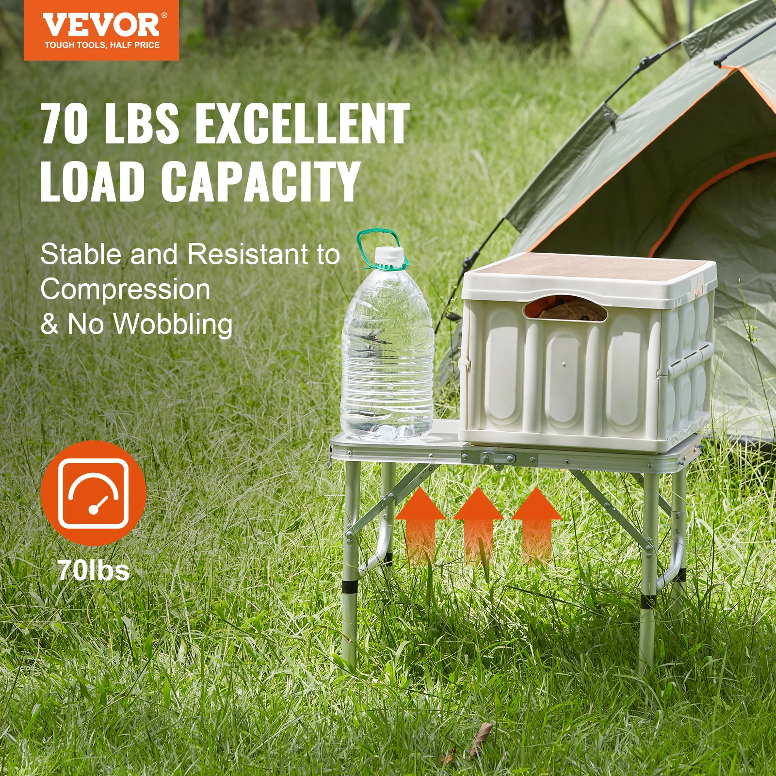 VEVOR Outdoor Folding Table Adjustable Height Portable Compact Tables Lightweight Aluminum Picnic Table For Beach/Garden/Camping image 2