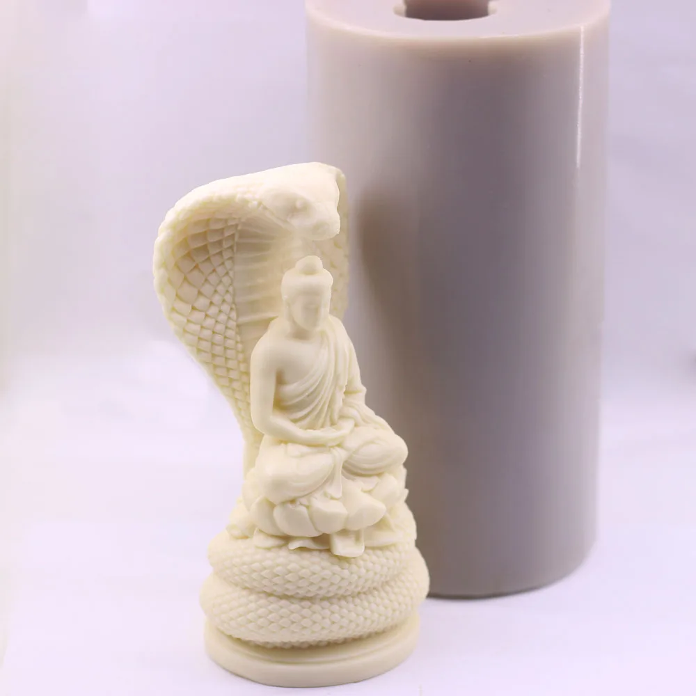 LXYY New Spirit Serpent Buddha Reusable Silicone Mould 3D Cobra Buddha Resin Craft Charm DIY Soap Candle Decor