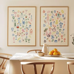 Retro Dinner Table Canvas Posters Prints Painting Food and Drinks Wall Art Minimalist Kitchen Pictures For Apartment Home Decor