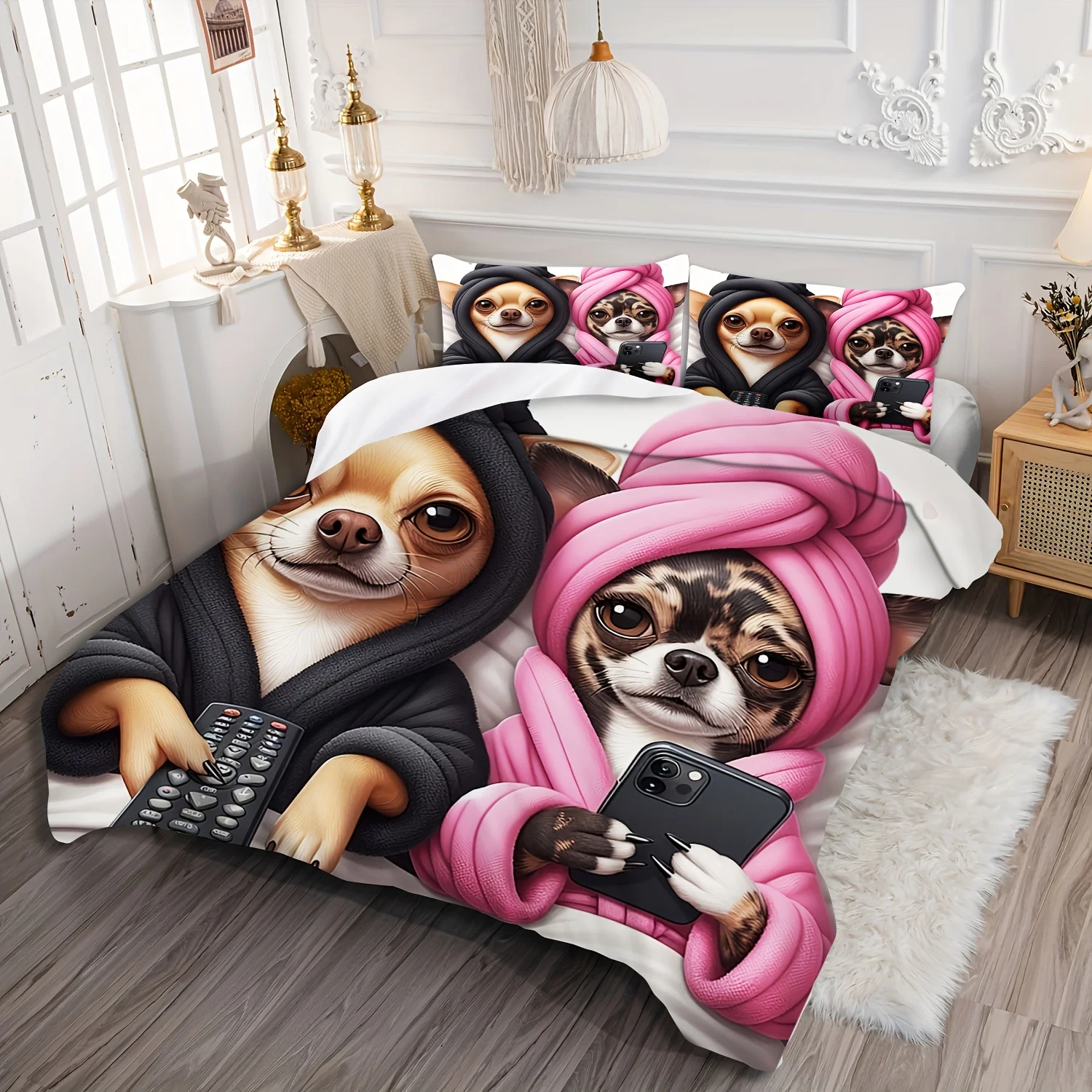 

Animal-Themed Digital Print Bedding Set Quilt Cover with Zipper Design And 2 Pillowcases Machine Washable Comforter Set