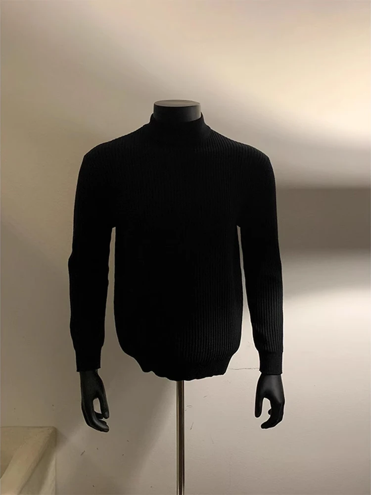 

Cleanfit Bla f High Ne Men's Knitwear Winter Casual Sle Inner Wear Texture Knitted Sweater Polyester Fiber Long Sve