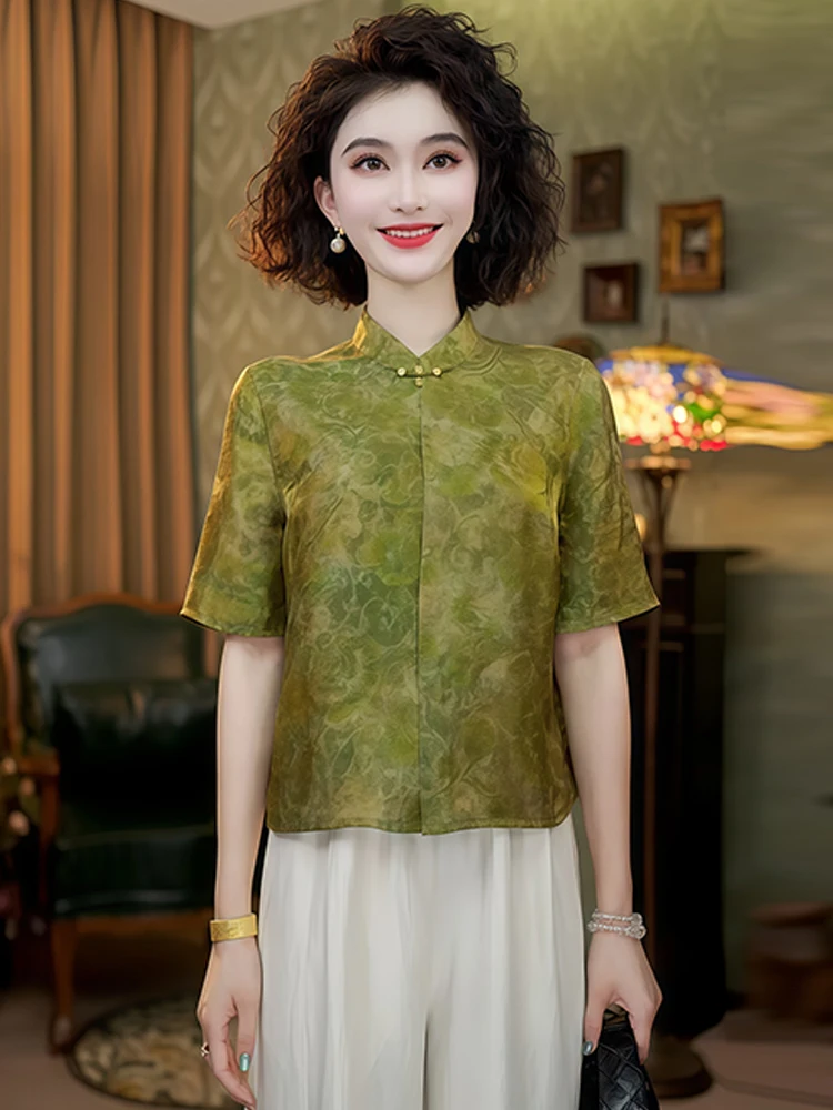 

Женский шелковый костюм Or Sve Summer New een, традиционный китайский моонный топ, костюм Тан из натурального шелка