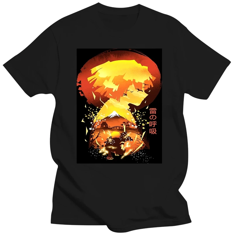 Ukiyo E Breath Of Thunder Demon Slayer Top T Shirts Men Cotton T-Shirt Kimetsu No Yaiba Kamado Nezuko Zenitsu Tee Camisas Hombre