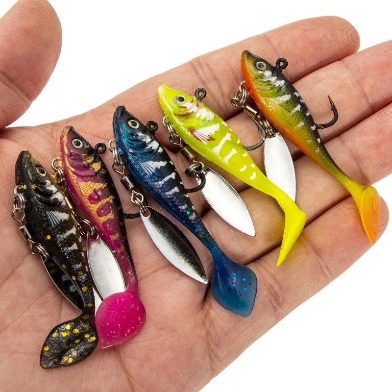 

LIANMAN 6cm/7.3g Glitter Lead Head Simulation Submerged False Bait Sea Fishing T-tail Soft Bait Fishing Accessories