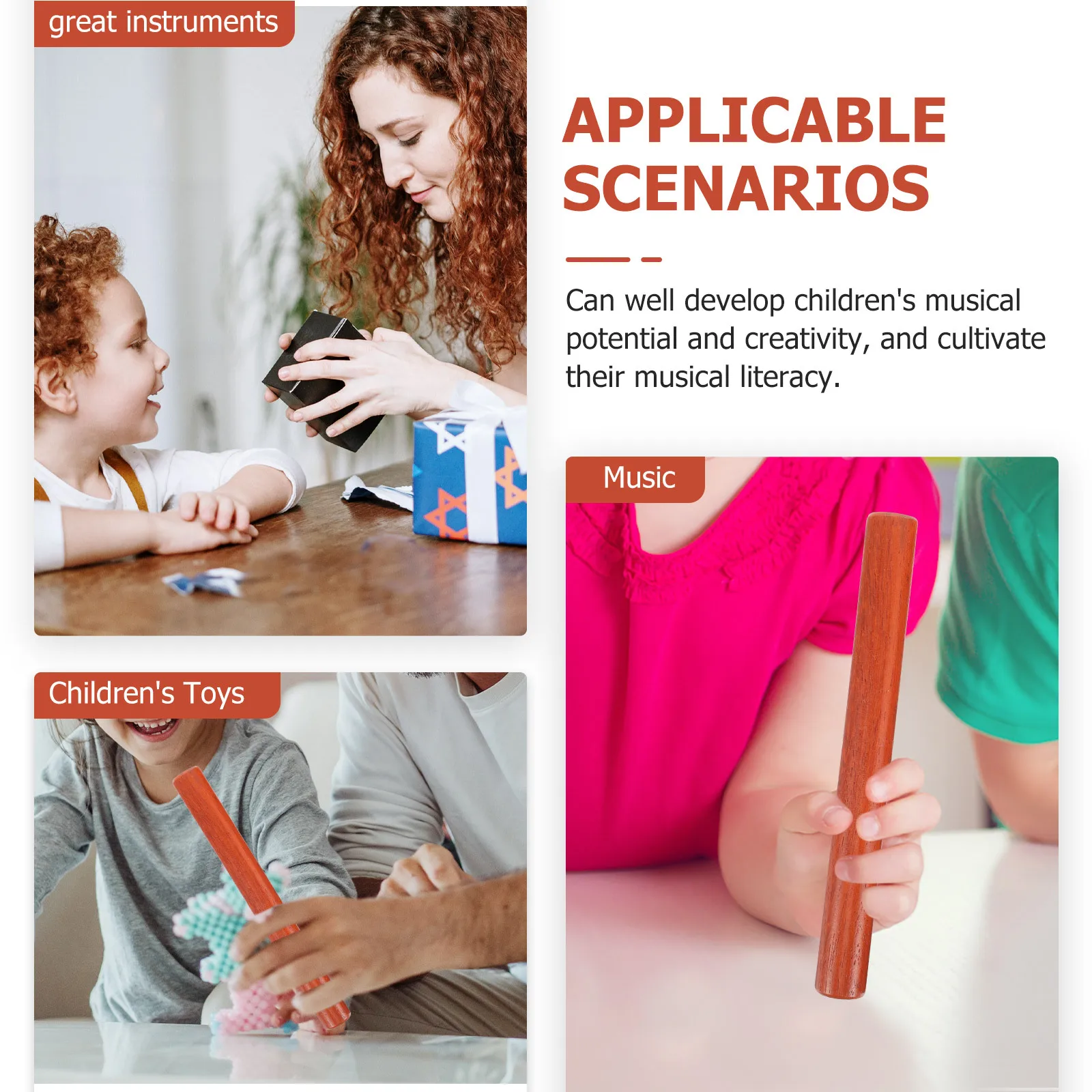 

1 Pair Wooden Rhythm Sticks Natural Wood Percussion Instrument For Music Learning Tool Educational Musical Gift