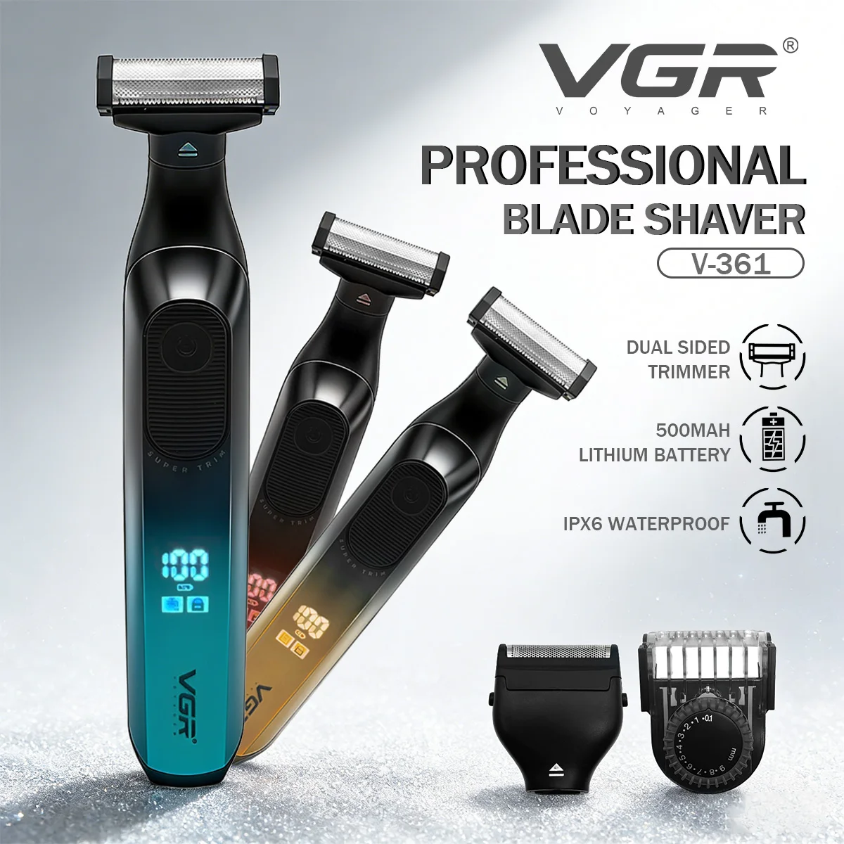 Aparador de Cabelo VGR V-361 à Prova d'Água, Recarregável, Ajustável, Lavável para o Corpo Inteiro, Aparador Masculino Recíproco