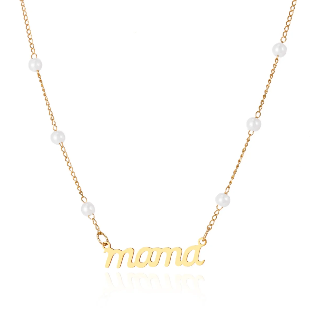 Edelstahl Mama Buchstaben Imitation Perle Perlen Kette Halskette Für Frauen Männer Exquisite Mama Worte Halsband Mutter der Tag Schmuck
