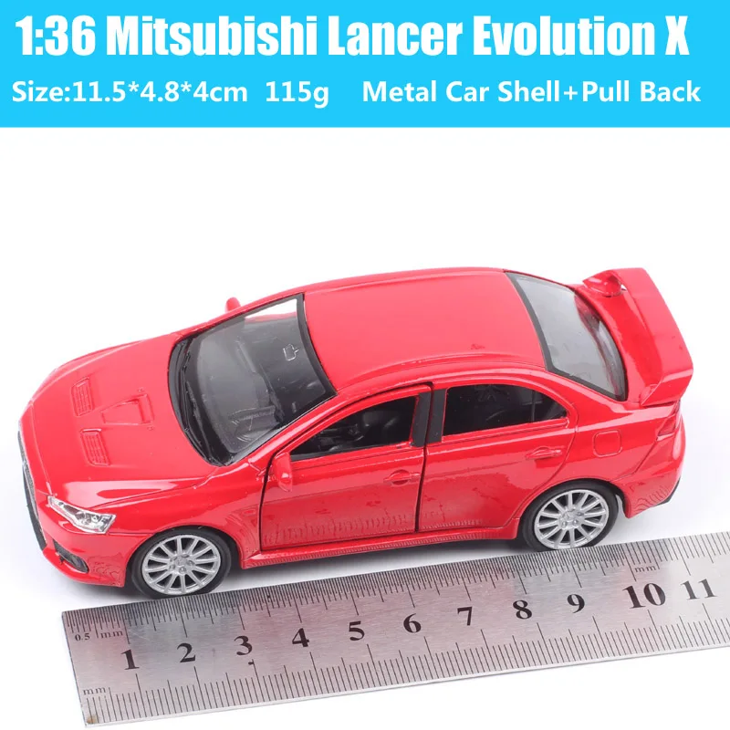 Car Only Welly 1/36 Scale Mitsubishi Lancer Evolution EVO X Racing Car Model Diecast Pull Back Vehicles Toy Kids Boy Red