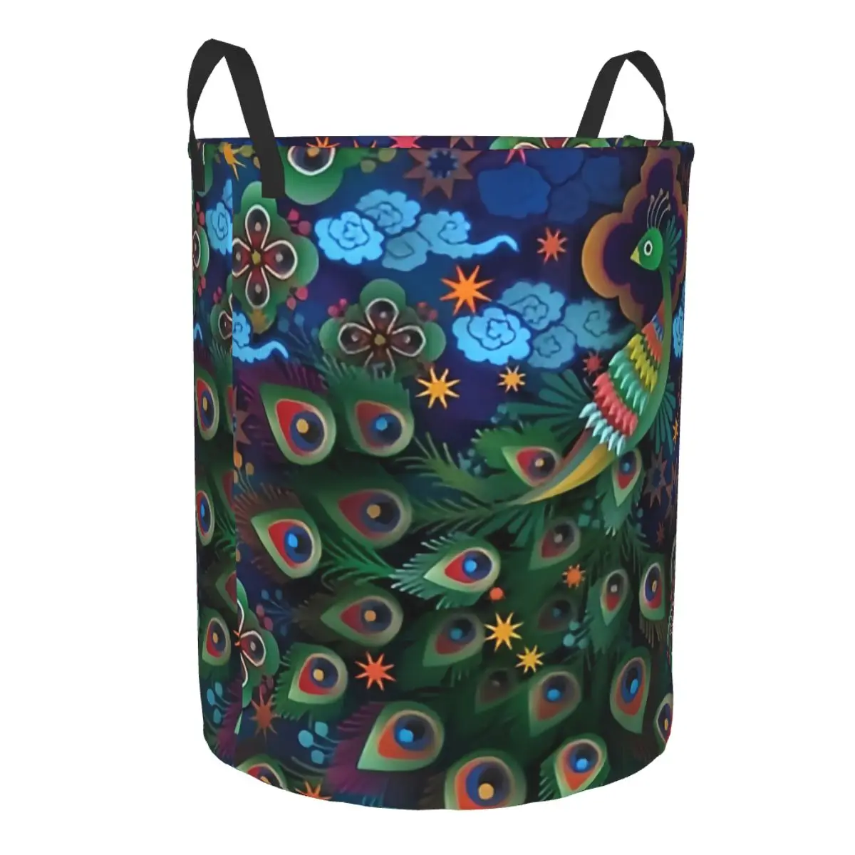 Custom Awesome Peacock Feather Laundry Basket Foldable Large Capacity Clothes Storage Bin Animal    Baby Hamper