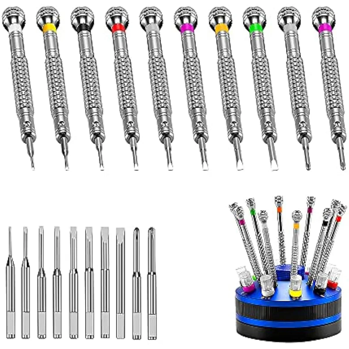 10PCS Precision Screwdriver Set Different Sizes with Extra Replace Blades Watchmakers Tool for Watch,Jewelry,Eyeglass