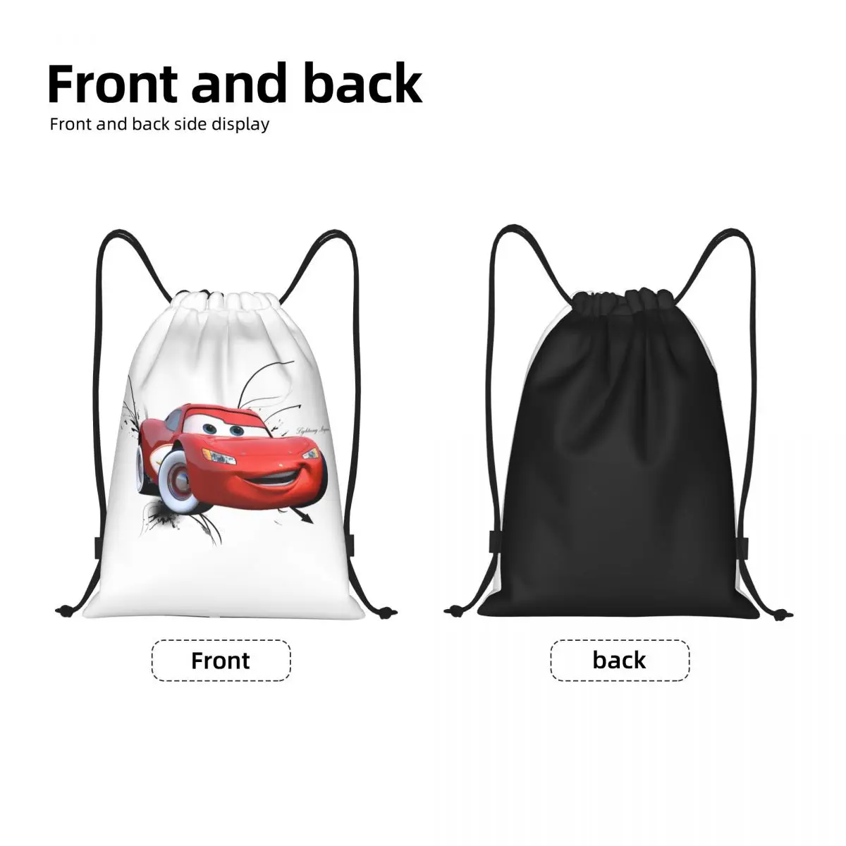 Custom Lightning Mcqueen Cars Drawstring Backpack Women Men Gym Sport Sackpack Portable Cars Training Bag Sack