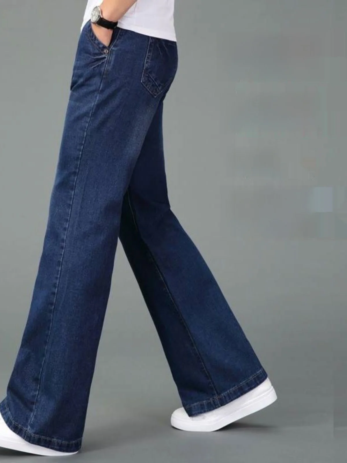 

Мужские джинсы в американском ретро-стиле, свободного кроя, с прямыми штанинами, с высокой талией, на резинке, из денима, длинные брюки CleanFit, широкие штанины