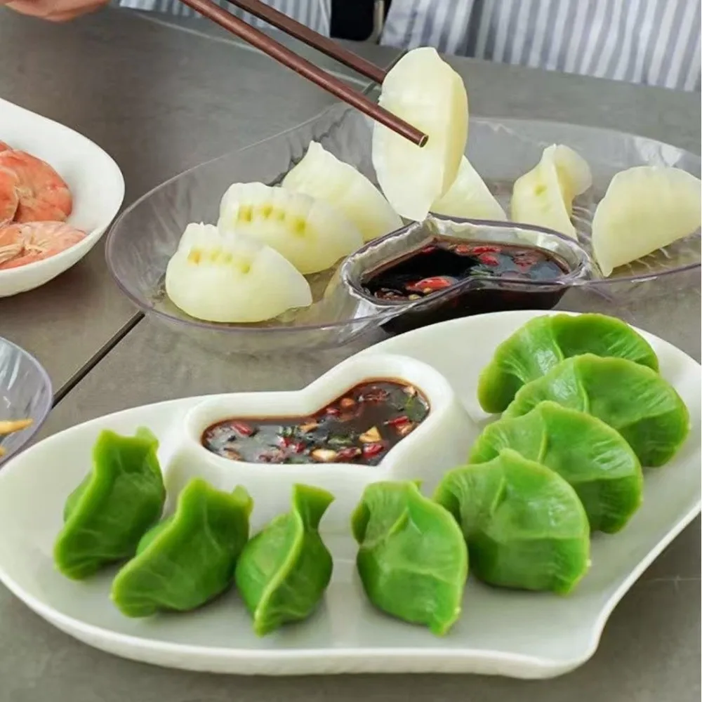 Household Heart-shaped Dumpling Plate Transparent PET Snack Plate Multifunctional Wave Texture Dipping Dish Salad Plate