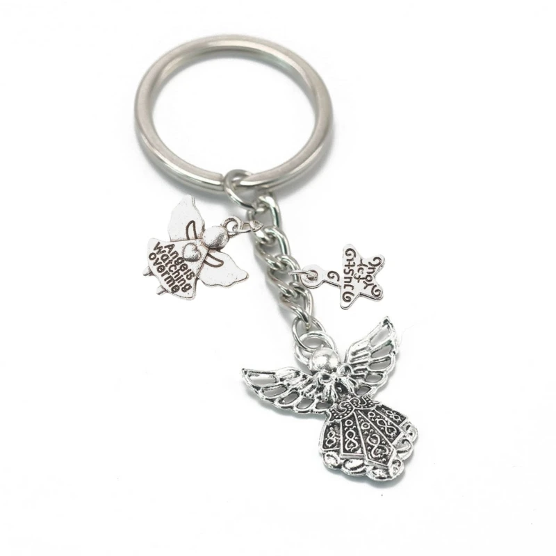 Elegant Angel Wing Keyring Silver Pendant Keychain Protective Charm for Drivers Versatile Phone Lanyard Accessories