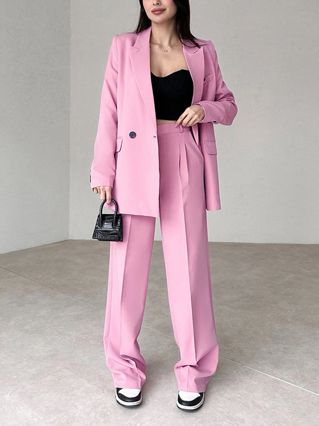 Blazer de dos piezas para mujer elegante de alta gama: ropa de trabajo profesional de gran tamaño con dobladillo dividido (primavera y otoño)