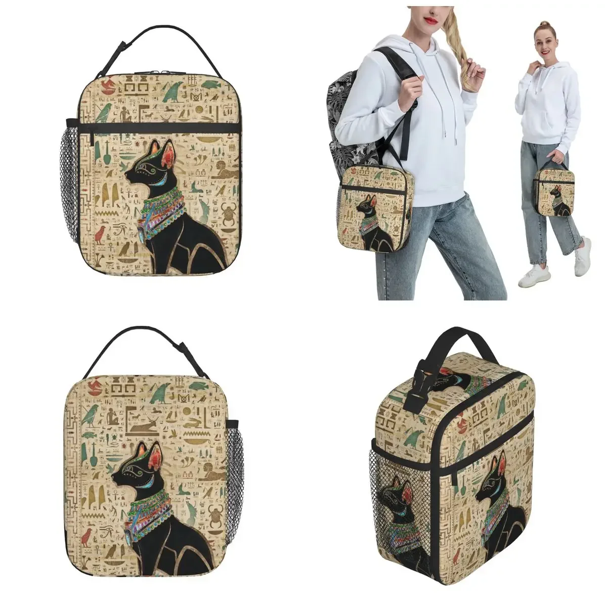 Egyptian Cat Bastet Thermal Insulated Lunch Bag Egypt Pharaoh Ethnic Portable Bento Box Cooler Thermal Lunch Box