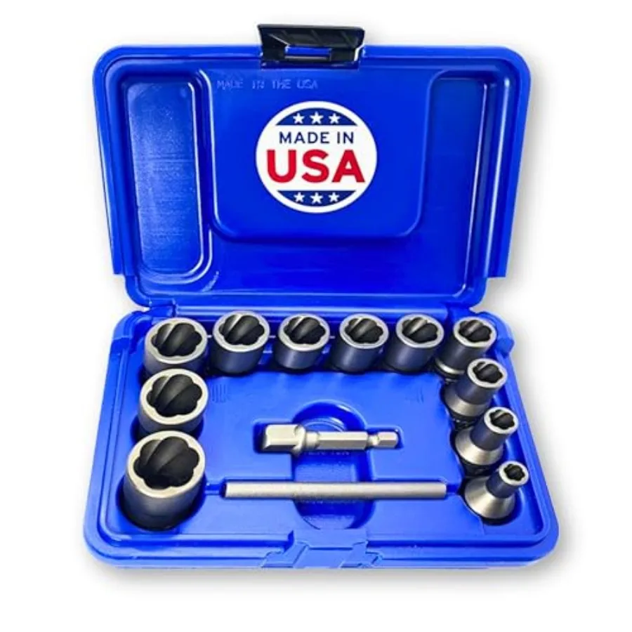 

13 Piece Bolt Extractor Set Made in USA Turbo Sockets for Stripped Rounded Frozen Bolts and Nuts ⅜" Drive Impact Grade Lug Nut