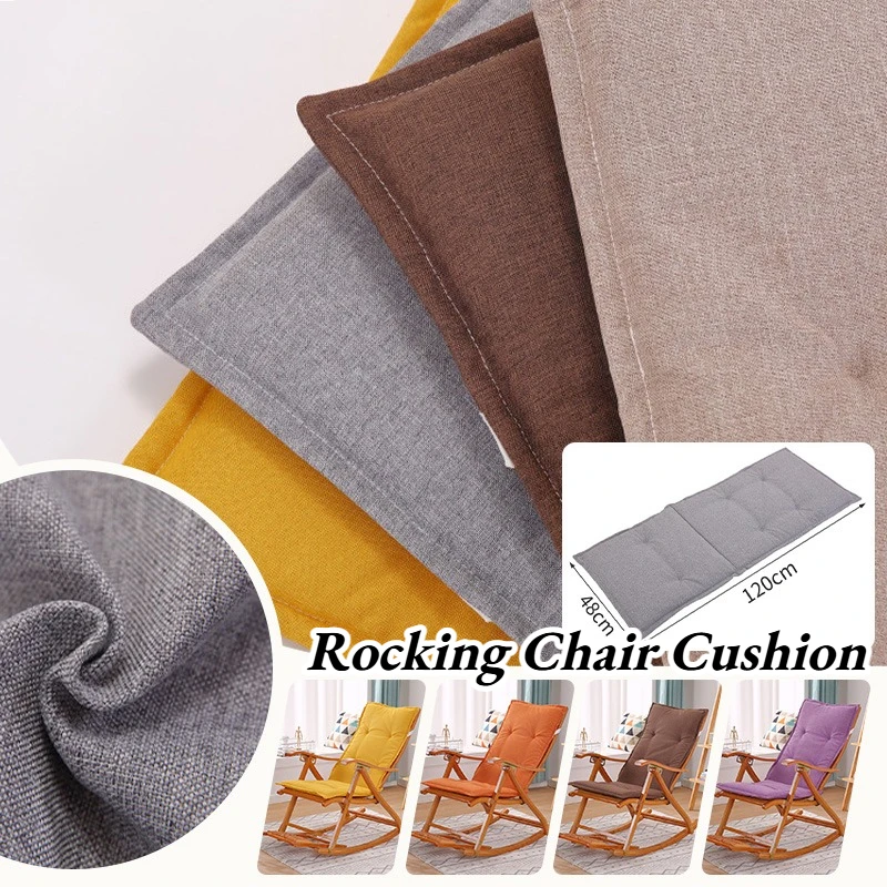 Solid Color Cotton Linen Rocking Chair Cushion Removable Washable Thick Seat Back Mat for Indoor Outdoor Recliner Folding Chair