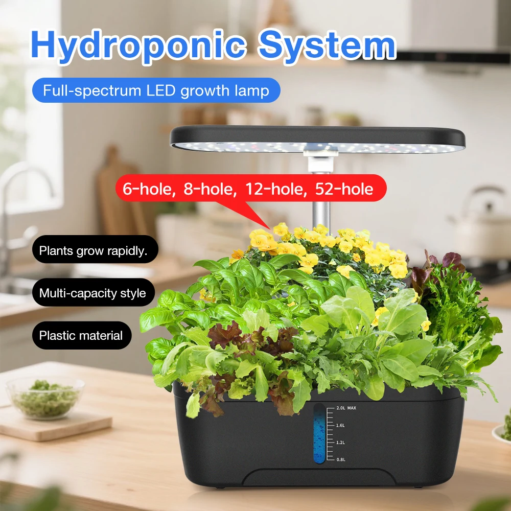 ماكينة نباتات مائية بلاستيكية مكونة من 6 فتحات مع مصباح نمو LED كامل الطيف ينمو بسرعة زارع مائي بلاستيكي #5