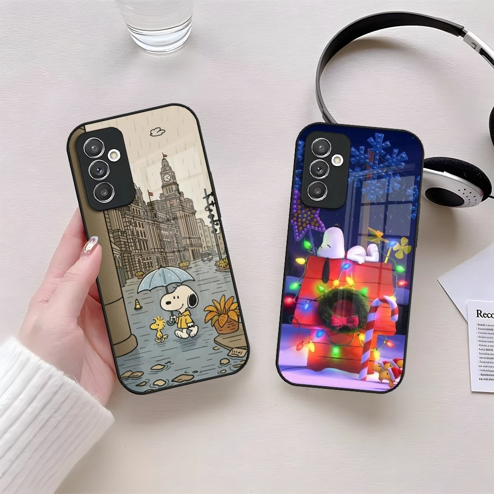 Lustige Snoopys Handyhülle aus Glas für Samsung S24 S26 S23 S20 S25 S21 S22 Ultra Fe Plus A05 A06 A16 A26 A36 A56 Coque