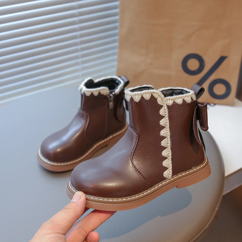 Fall/Winter NewStyle Retro Girls' Ankle Boots, Knitted Shell Edge Design Short Boots,Back Zipper Anti-Slip Versatile Short Boots