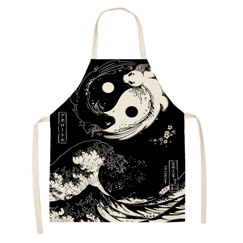 Women\'s kitchen apron oil painting style Restaurant chef barber Waterproof apron for menand child painting scenery Hand 55×68cm