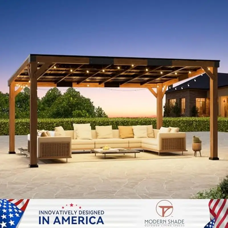 Modern Rectangular Cedar Gazebo 190x142x94 Inches with 5 Degree Sloped Galvanized Roof Waterproof UV Resistant Wind Rated 83 MPH