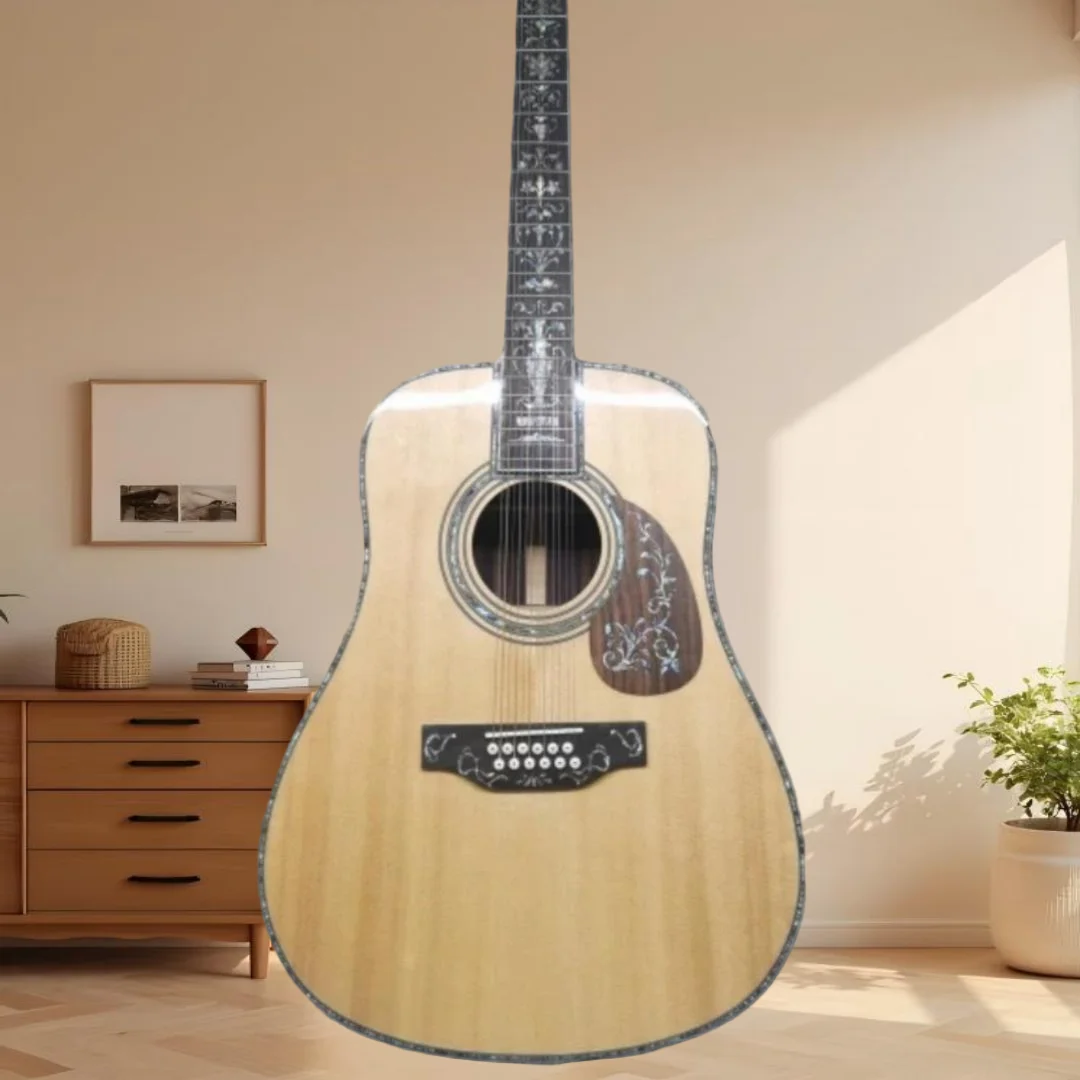 

Акустическая гитара D45 белого цвета, 12 струн, цельный верх, инкрустация из перламутра, гриф из черного дерева, корпус, специальная кастомизированная версия, бесплатная доставка