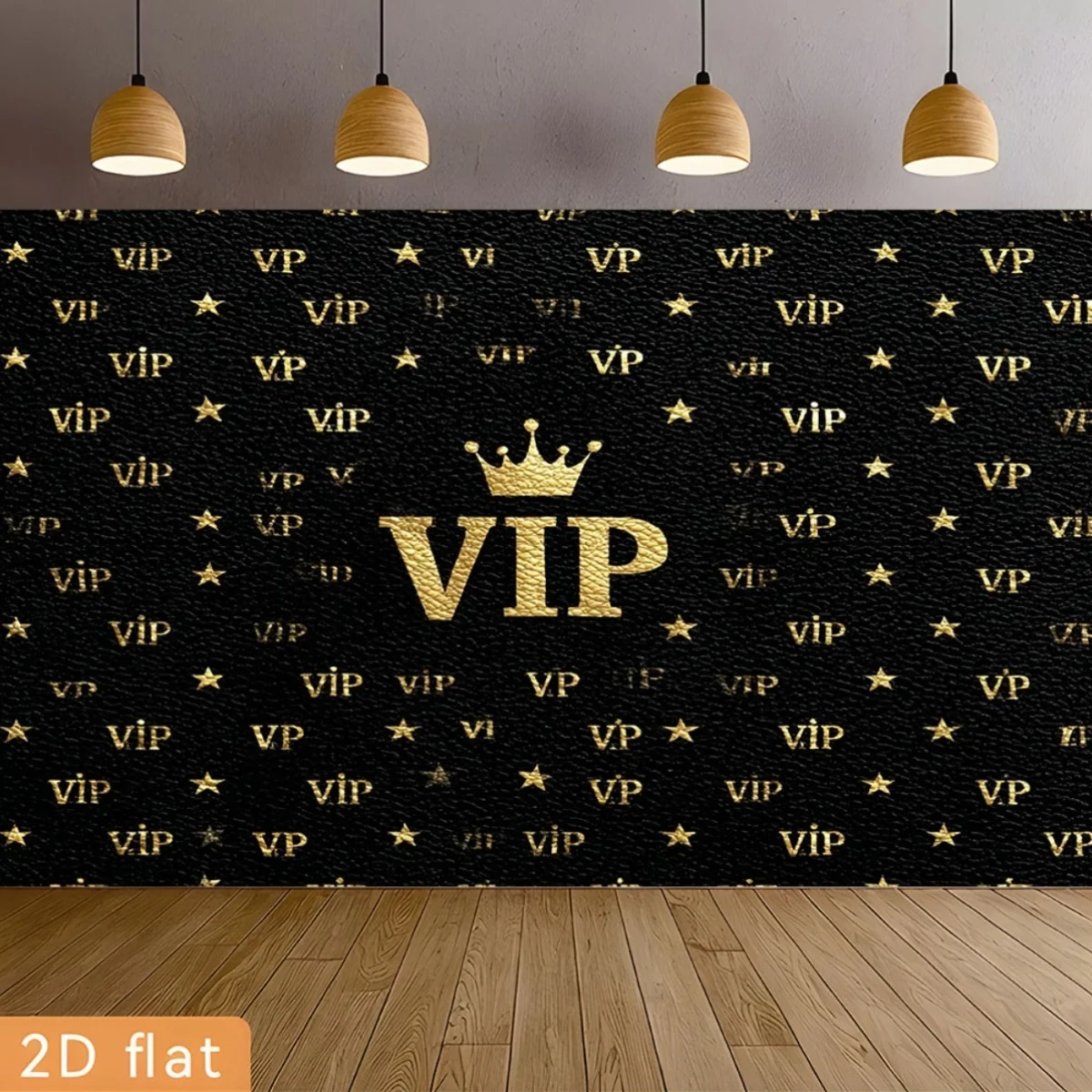 Black Gold VIP Crown Stars Pattern Step Repeat Tapestry 2D Flat Luxury Event Backdrop Wall Hanging for Party Photo Studio Decor