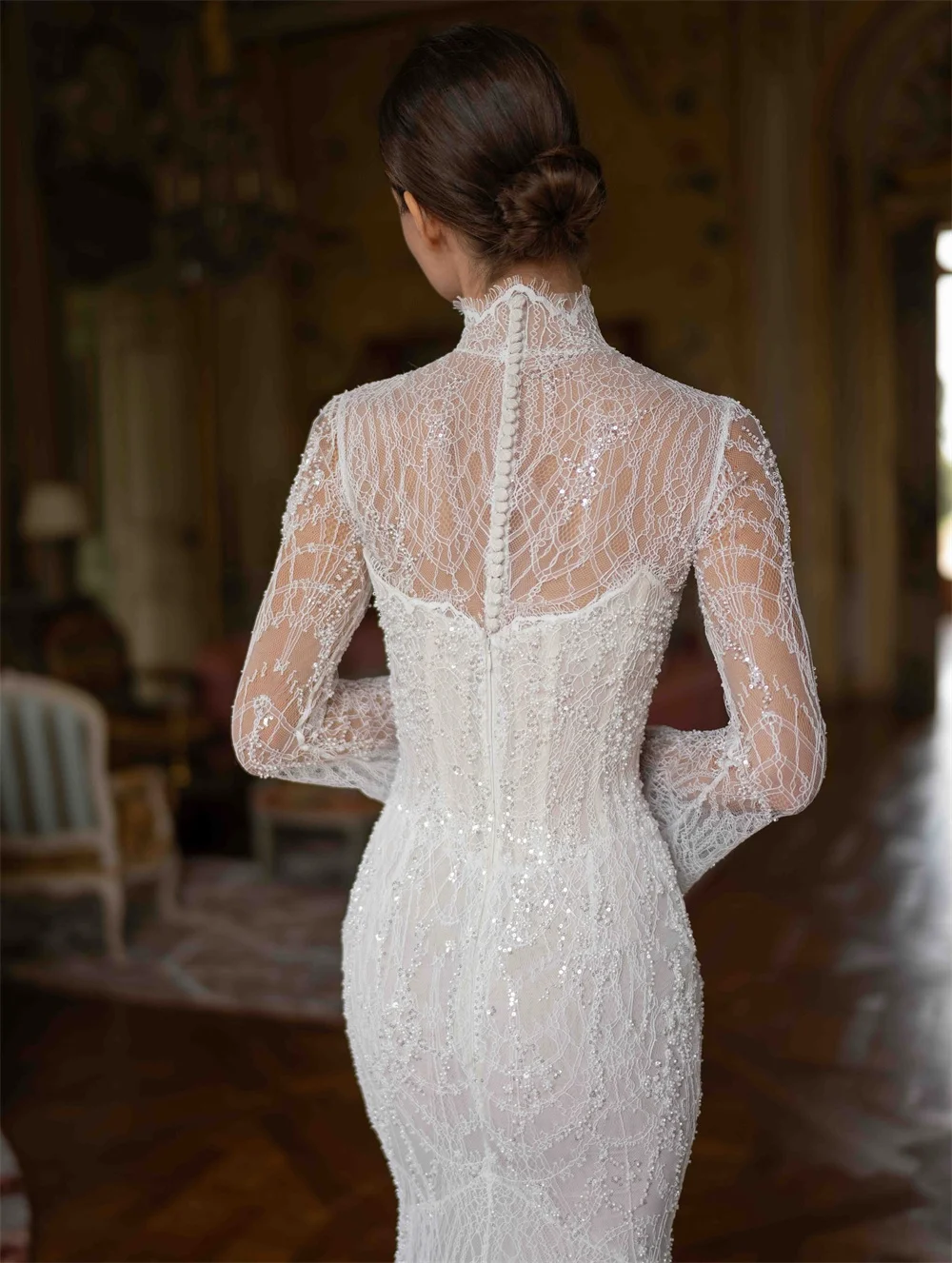 Tóquio personalizado branco alto decote vestidos de casamento mangas destacáveis trem voltar zip vestidos de noiva 2025 sereia vestidos de casamento