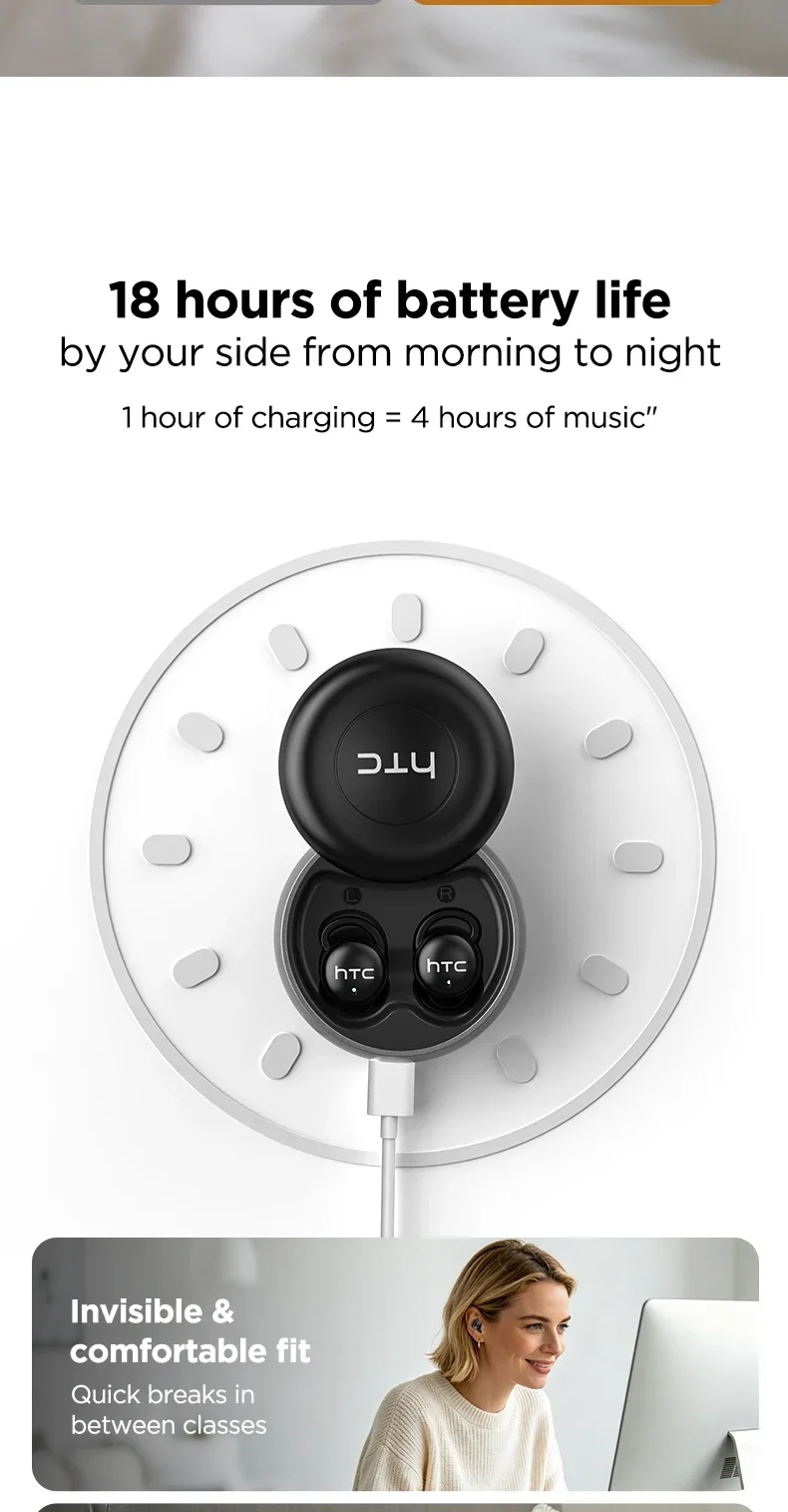 HTC NE91 Ohrhörer Schlafgeräuschunterdrückende Ohrstöpsel Kopfhörer Dual-ANC-Headsets Sicheres Tragegefühl Bluetooth HiFi-Audio für Musik – Detail 6