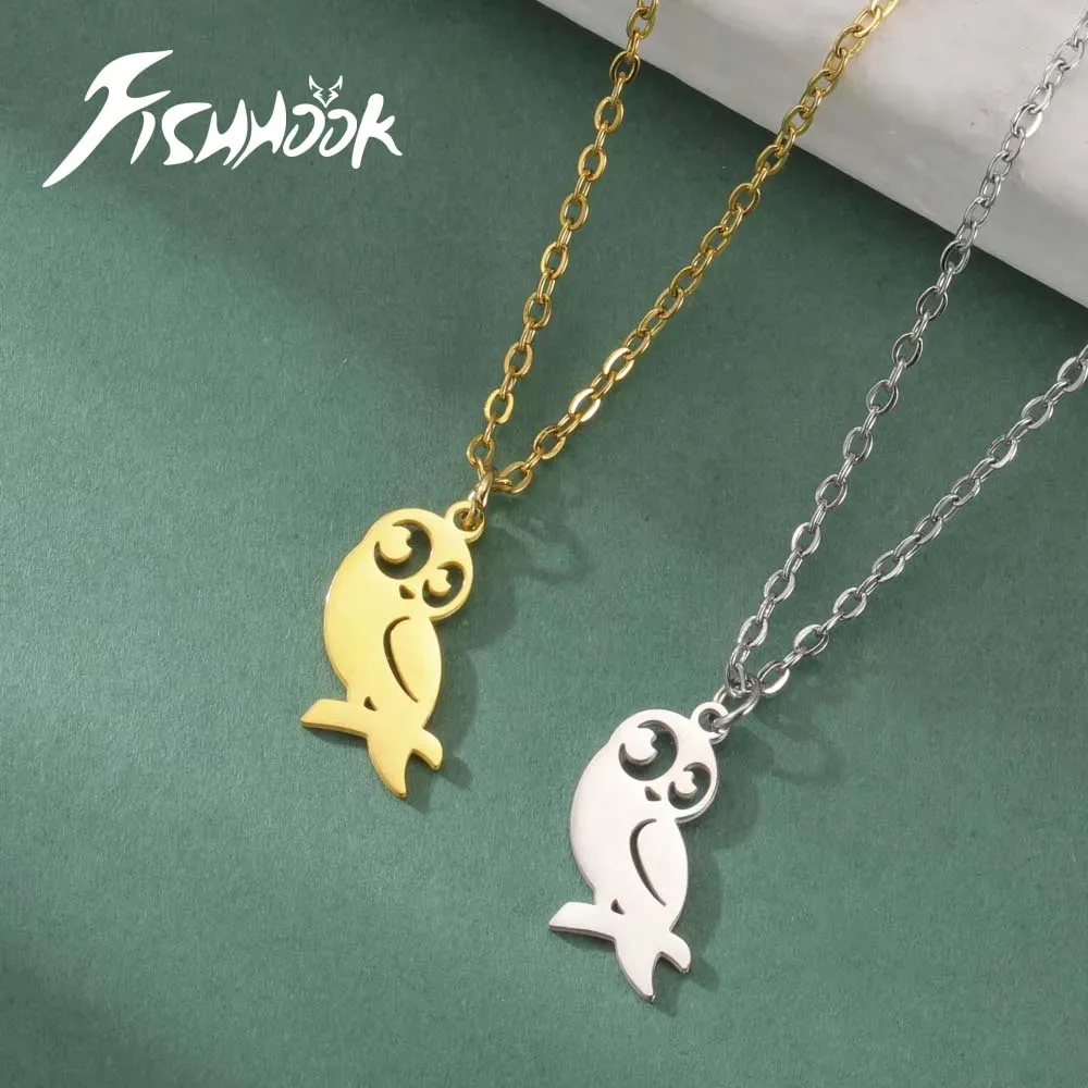 Fishhook Owl Necklace For Woman Men Supernatural Amulet Gift Gold Color Stainless Steel Chain Bird Pendant Fashion Jewelry