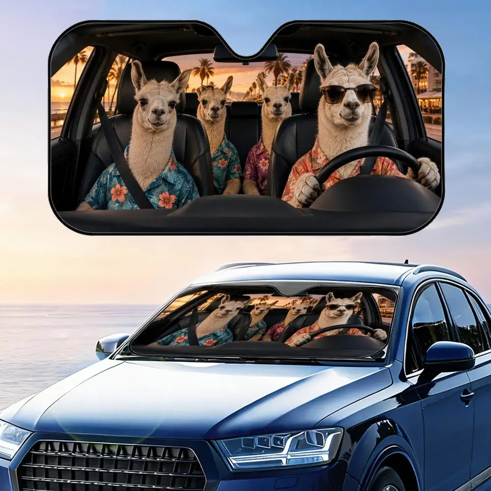 

Llama in Hawaiian Shirt Funny Sun Visor Car Windshield Sunshade UV Protection Reflective Foldable Heat Insulation Cover