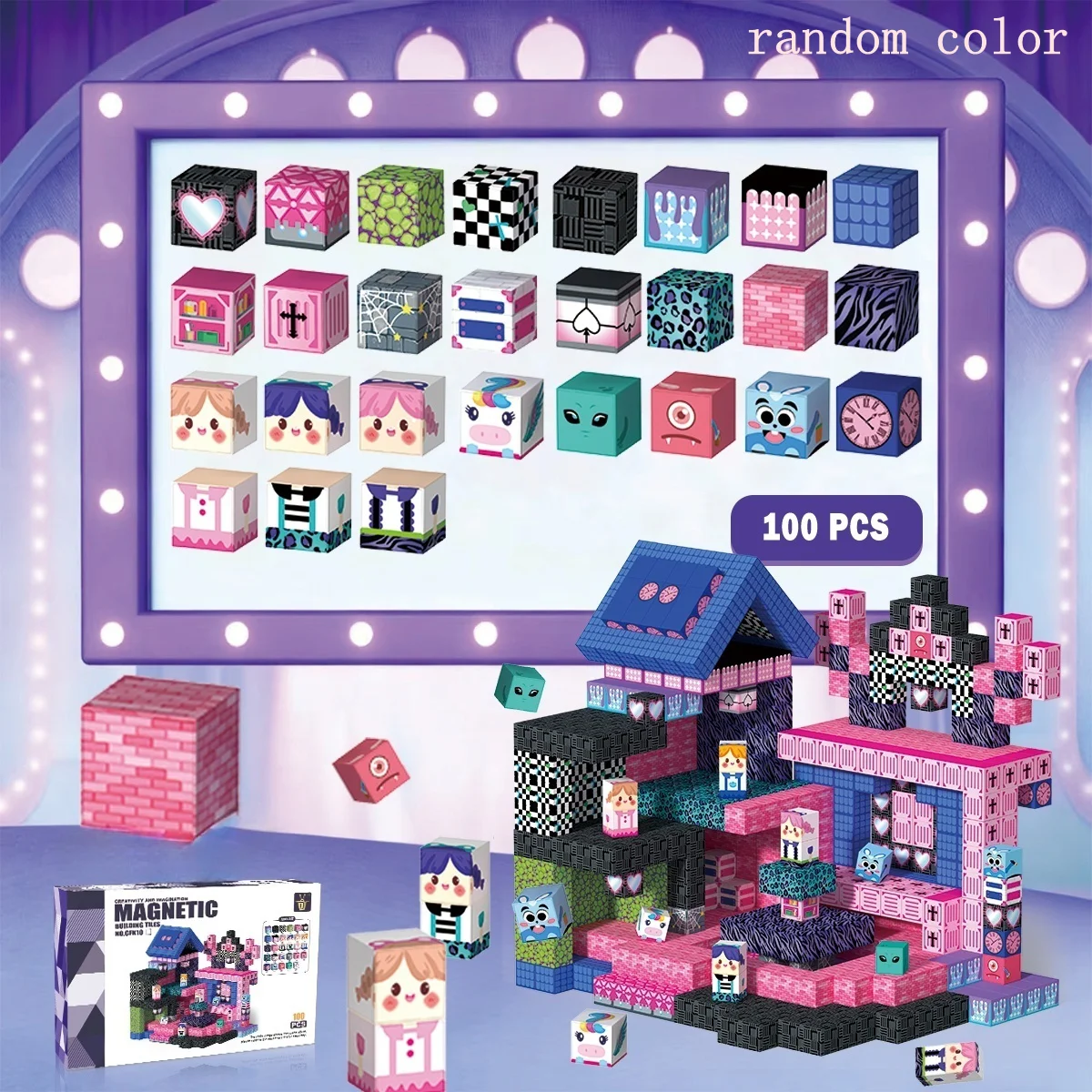 ตัวต่อแม่เหล็ก 100 ชิ้น ชุดของเล่นแม่เหล็ก DIY ตัวต่อแม่เหล็กขนาดเล็ก โลกจิ๋ว STEM ของเล่นเสริมพัฒนาการเด็ก ของเล่นเสริมประสาทสัมผัส ของเล่นกลางแจ้ง