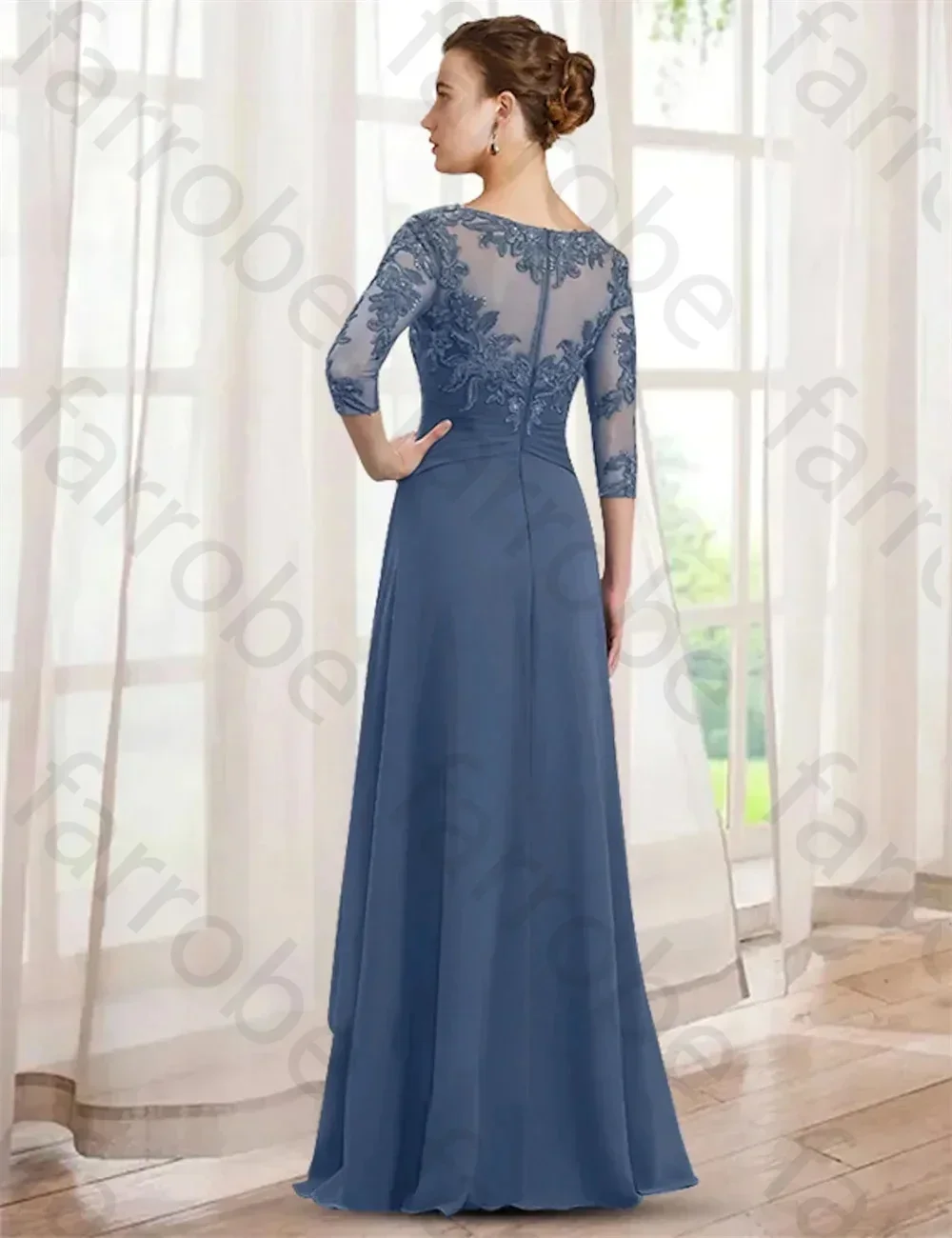 فساتين أم العروس المخصصة فستان أنيق لحفلات الزفاف 3/4 كم طول الأرض دانتيل مع كشكشة مزينة بفساتين